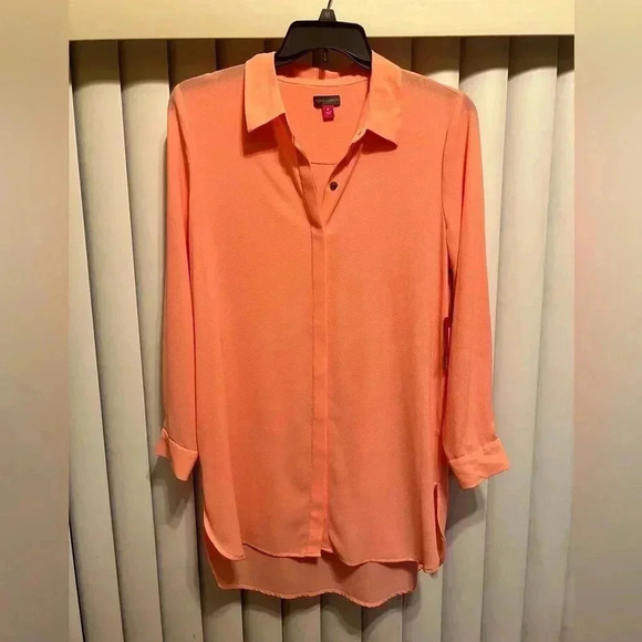 NWT VINCE CAMUTO Coral Tunic Button Front Hi Lo Hemline Blouse Shirt Dress Sz M - Picture 4 of 7